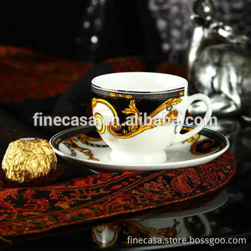 100CC Luxury Fine Bone China Black and White Cup and Saucer of Knight